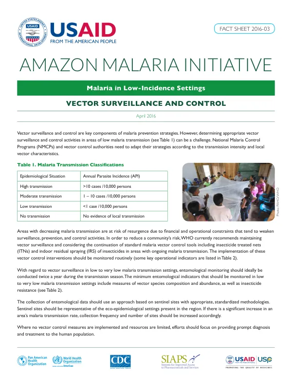 Vector Surveillance and Control in Low-Incidence Malaria Settings