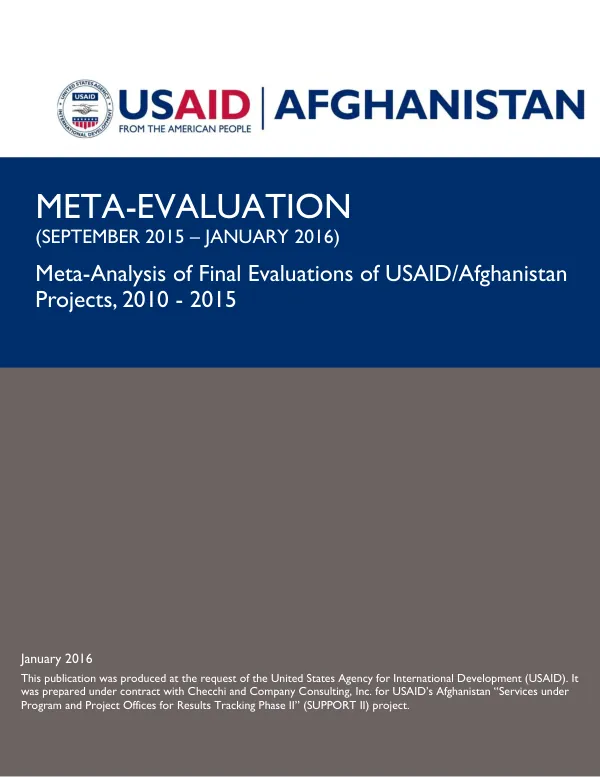 Meta-Analysis of Final Evaluations of USAID Projects Implemented in Afghanistan, 2010-2015