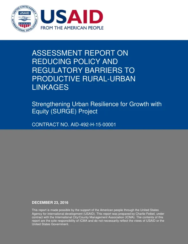 Assessment Report on Reducing Policy and Regulatory Barriers to Productive Rural-Urban Linkages