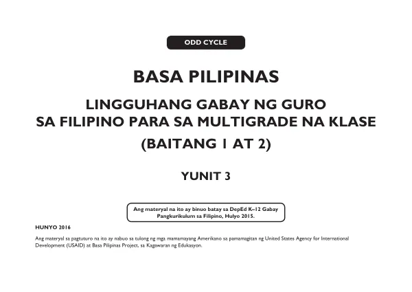 Lingguhang Gabay ng Guro sa Filipino para sa Multigrade na Klase (Baitang 1 at 2)