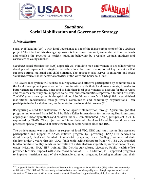Suaahara Social Mobilization and Governance Strategy