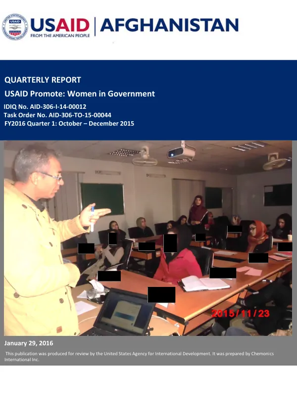 Quarterly Report: USAID Promote: Women in Government