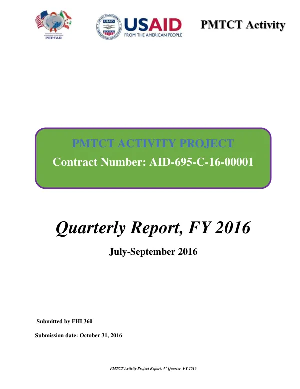 PMTCT Activity Project Report, 4th Quarter, FY 2016