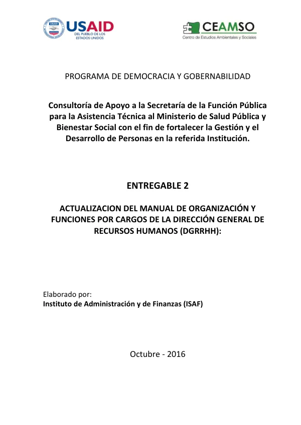 Consultoría de Apoyo a la Secretaría de la Función Pública para la Asistencia Técnica al Ministerio de Salud Pública y Bienestar Social