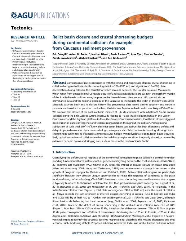 Relict basin closure and crustal shortening budgets during continental collision: An example from Caucasus sediment provenance