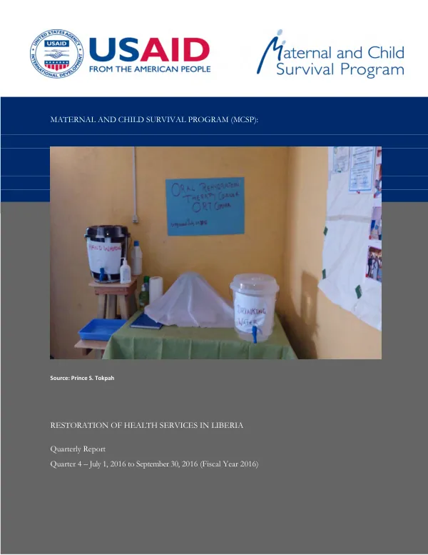 Maternal and Child Survival Program (MCSP): Restoration of Health Services in Liberia