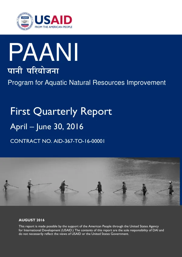 USAID/Nepal’s Program for Aquatic Natural Resources Improvement: First Quarterly Report April – June 30, 2016