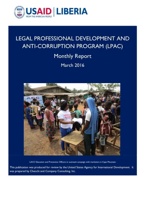 Legal Professional Development and Anti-Corruption Program (LPAC) Monthly Report – March 2016