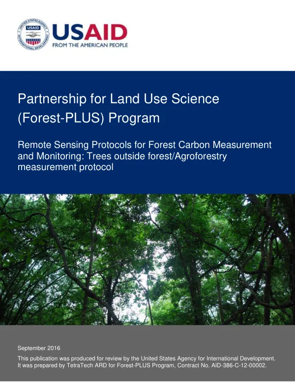 Remote Sensing Protocols for Forest Carbon Measurement and Monitoring: Trees outside forest/Agroforestry measurement protocol