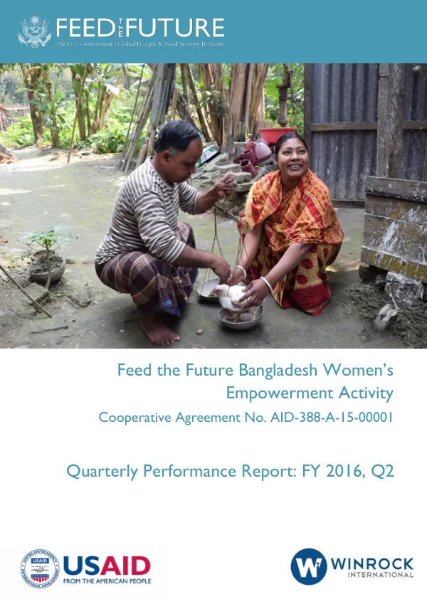 Feed the Future Bangladesh Women’s Empowerment Activity | Quarterly Performance Report: FY 2016, Q2