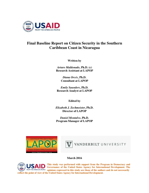 Final Baseline Report on Citizen Security in the Southern Caribbean Coast in Nicaragua