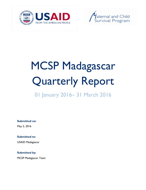 MCSP Madagascar Y2 Quarter 2 Report (Jan – Mar 2016)