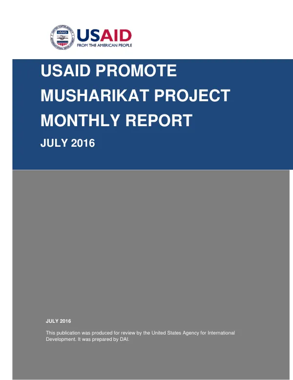USAID Promote Musharikat Project Monthly Report July 2016