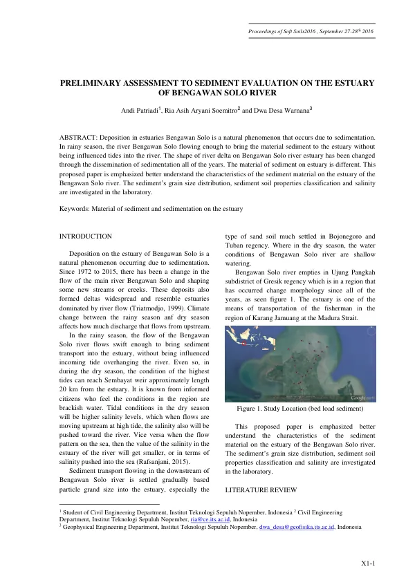 Preliminary Assessment to Sediment Evaluation on the Estuary of Bengawan Solo River