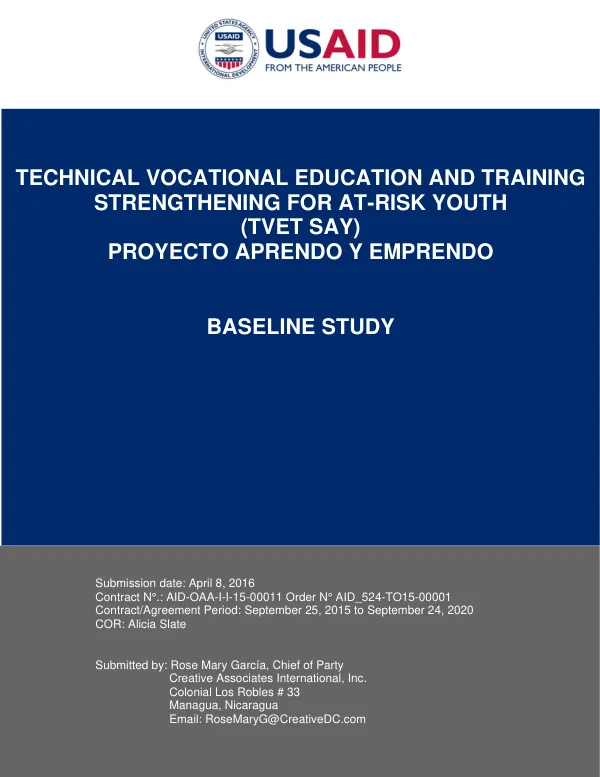 Technical Vocational Education and Training Strengthening for At-Risk Youth (TVET SAY) Baseline Study