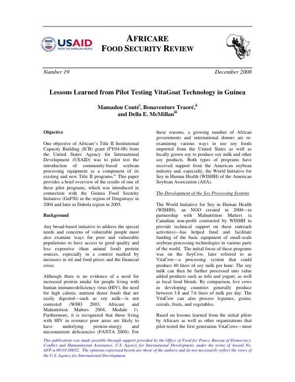 Lessons learned from pilot testing VitaGoat technology in Guinea
