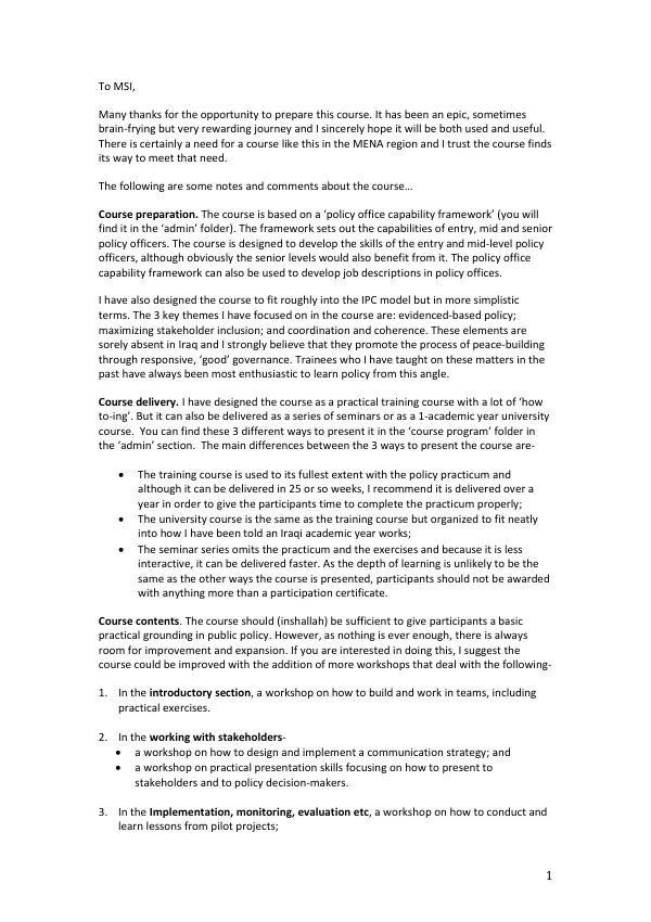 Public Policy Course for the MENA Region