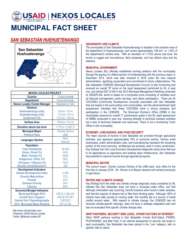 Nexos Locales Project: San Sebastián Huehuetenango Municipal Fact Sheet