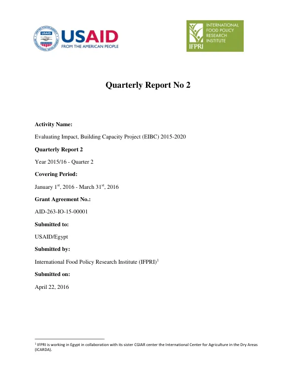 Quarterly Report No 2: Evaluating Impact, Building Capacity Project (EIBC) 2015-2020
