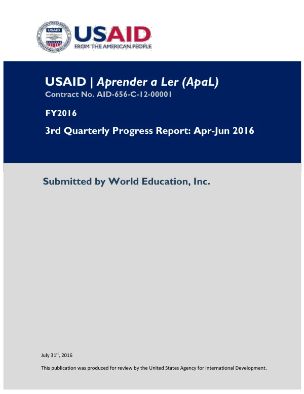 FY 2016 Q3 Progress Report: April - June 2016