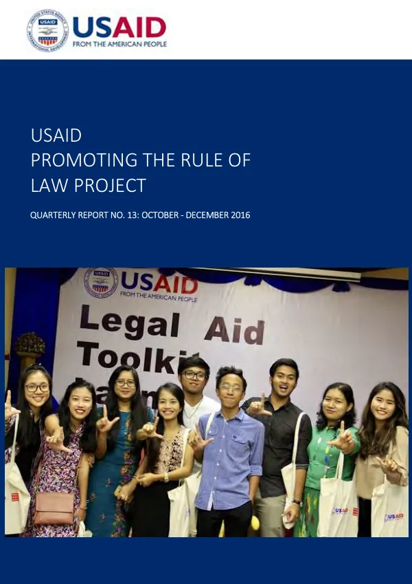 Quarterly Report No. 13: October - December 2016: Promoting the Rule of Law Project