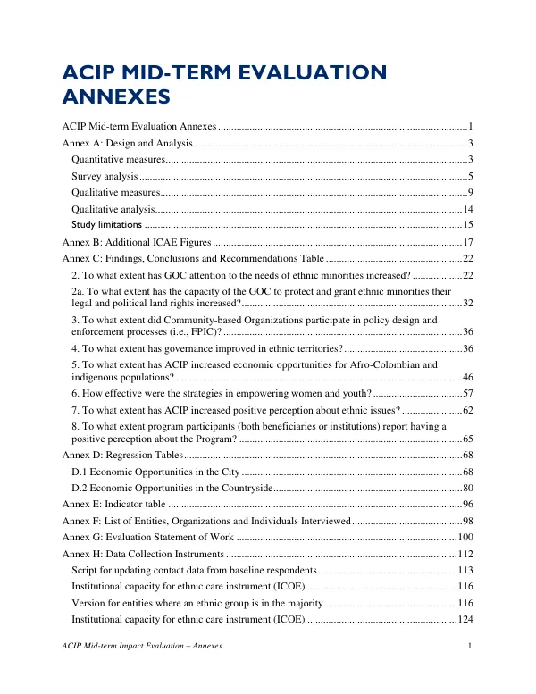 ACIP Mid-term Impact Evaluation – Annexes