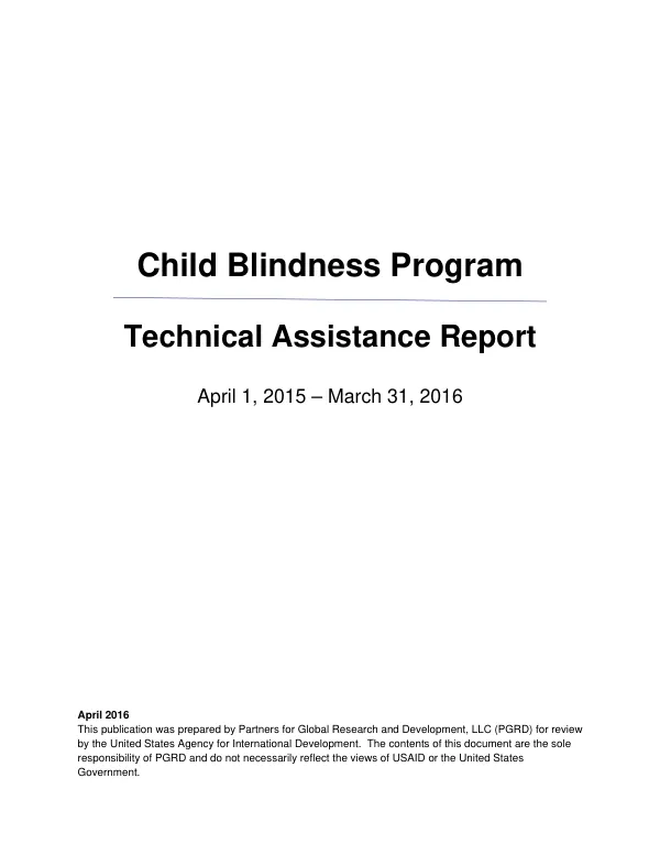 Child Blindness Program Technical Assistance Report