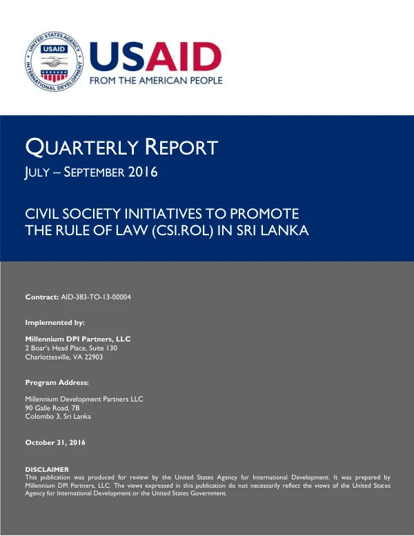 Civil Society Initiatives to Promote the Rule of Law in Sri Lanka, Quarterly Report