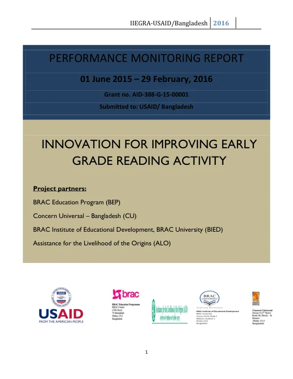 Innovation for Improving Early Grade Reading Activity (IIEGRA) Performance Monitoring Report