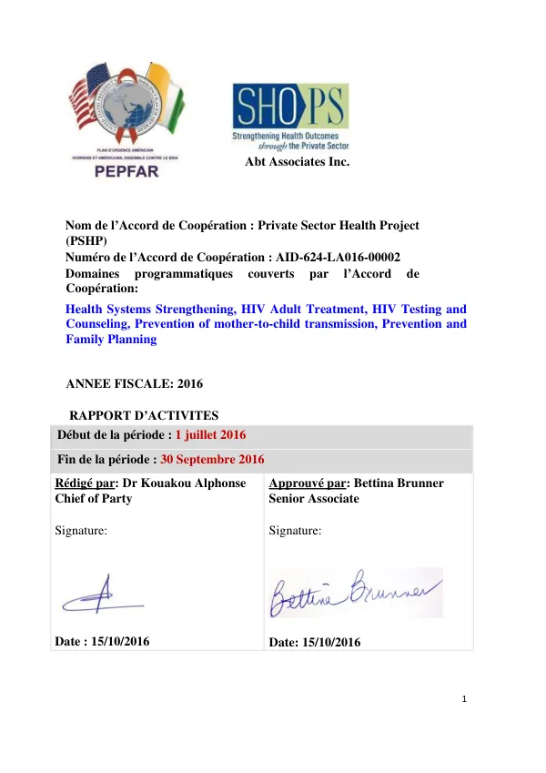 Private Sector Health Project (PSHP) Final Report for the First Year of Implementation