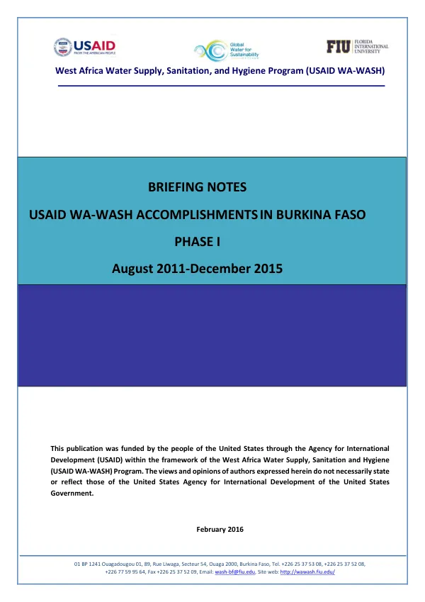 USAID WA-WASH ACCOMPLISHMENTS IN BURKINA FASO