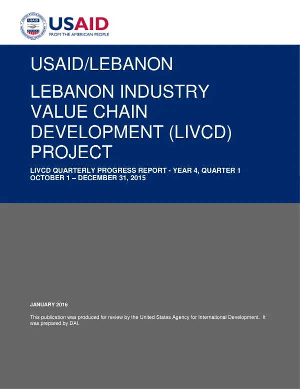 LIVCD Quarterly Progress Report - Year 4, Quarter 1