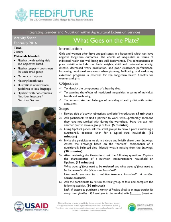 Integrating Gender and Nutrition within Agricultural Extension Services Activity Sheet