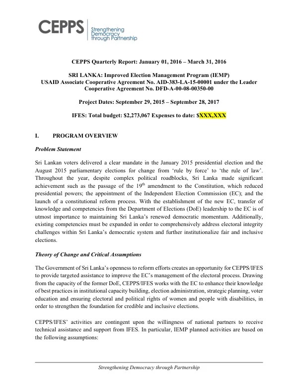 CEPPS Quarterly Report: January 01, 2016 – March 31, 2016