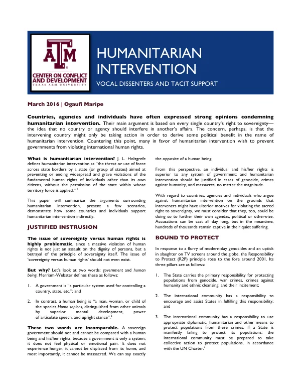 Humanitarian Intervention: A Debate on Sovereignty and Human Rights