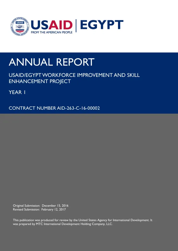 USAID/EGYPT WORKFORCE IMPROVEMENT AND SKILL ENHANCEMENT PROJECT ANNUAL REPORT YEAR 1