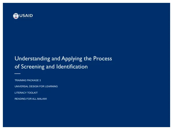 Understanding and Applying the Process of Screening and Identification Training Package
