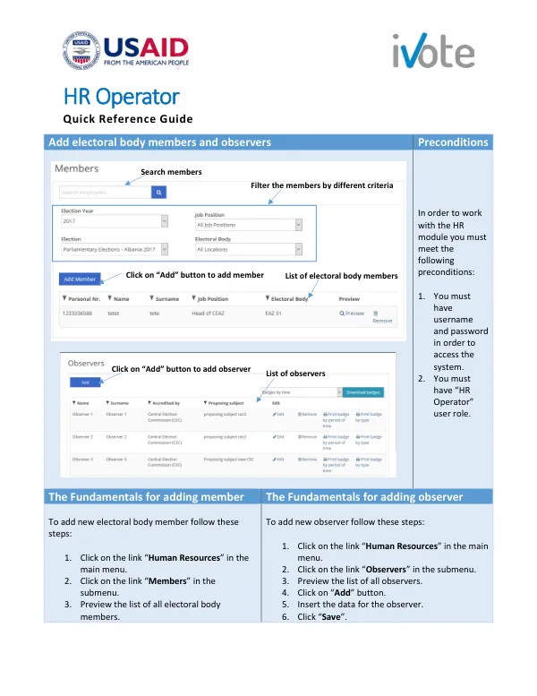 HR Operator Quick Reference Guide