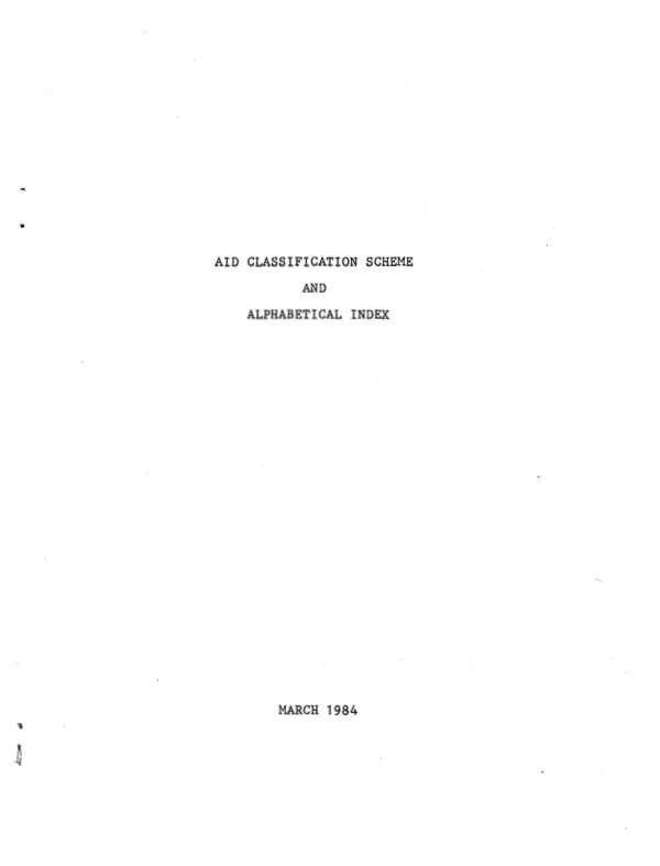 AID Classification Scheme and Alphabetical Index
