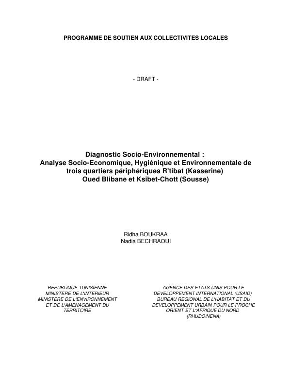 PROGRAMME DE SOUTIEN AUX COLLECTIVITES LOCALES - DRAFT - Diagnostic Socio-Environnemental