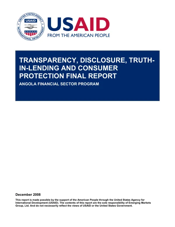 Transparency, disclosure, truth-in-lending and consumer protection final report