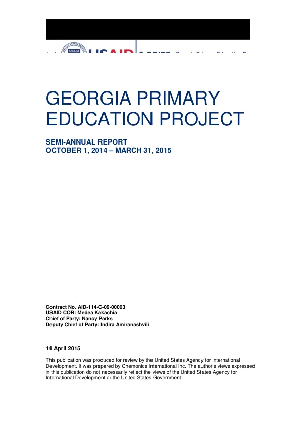 Georgia Primary Education Project Semi-Annual Report October 1, 2014 – March 31, 2015