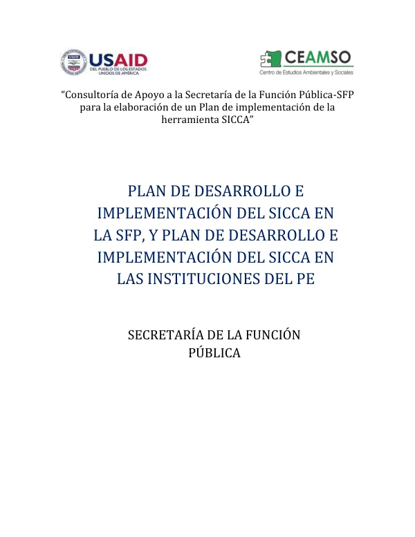 Plan de Desarrollo e Implementación del SICCA en la SFP y en las Instituciones del PE