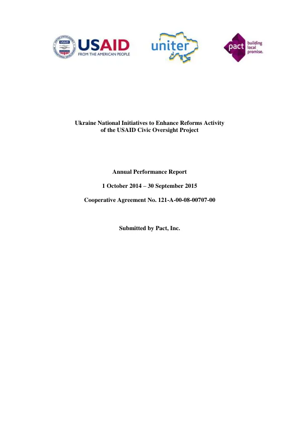 Annual Performance Report: Ukraine National Initiatives to Enhance Reforms Activity of the USAID Civic Oversight Project