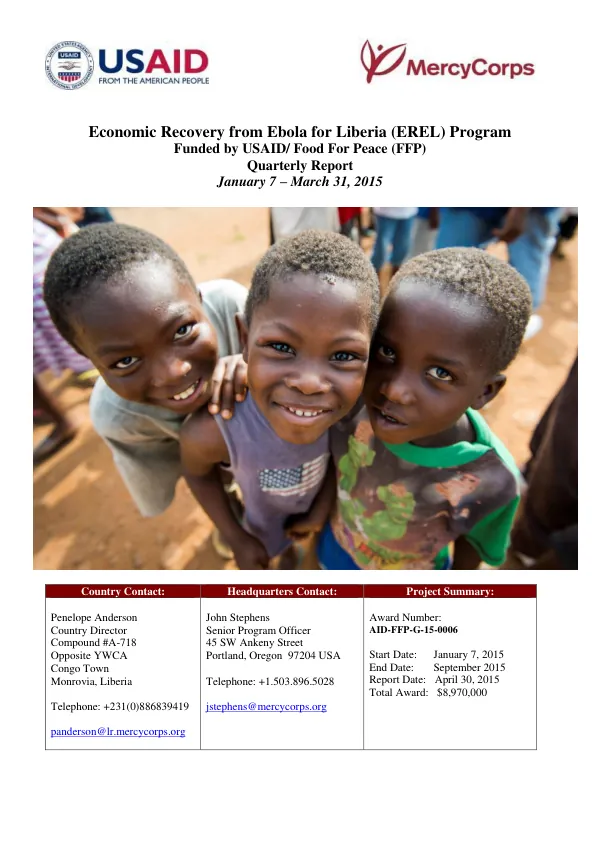 Economic Recovery from Ebola for Liberia (EREL) FY15 Q2 Quarterly Report
