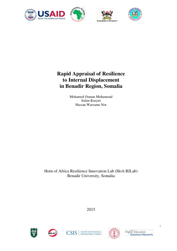 Rapid Appraisal of Resilience to Internal Displacement in Benadir Region, Somalia