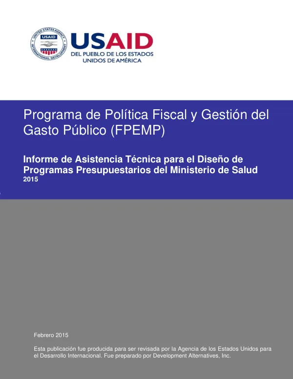 Informe de Asistencia Técnica para el Diseño de Programas Presupuestarios del Ministerio de Salud 2015