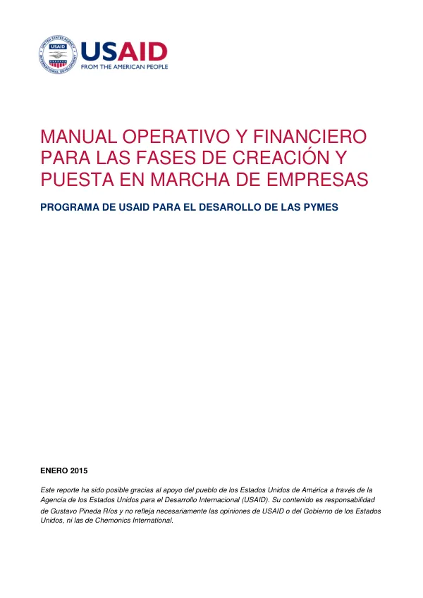MANUAL OPERATIVO Y FINANCIERO PARA LAS FASES DE CREACIÓN Y PUESTA EN MARCHA DE EMPRESAS