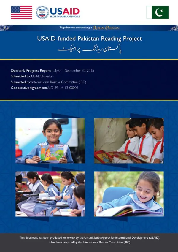 USAID-funded Pakistan Reading Project – Quarterly Progress Report (July - September 30, 2015)