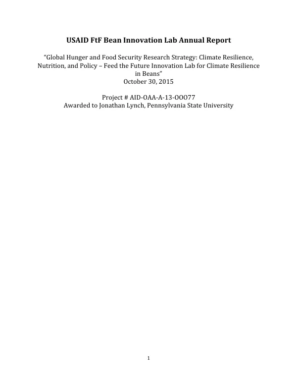 Global Hunger and Food Security Research Strategy: Climate Resilience, Nutrition, and Policy – Feed the Future Innovation Lab for Climate Resilience in Beans